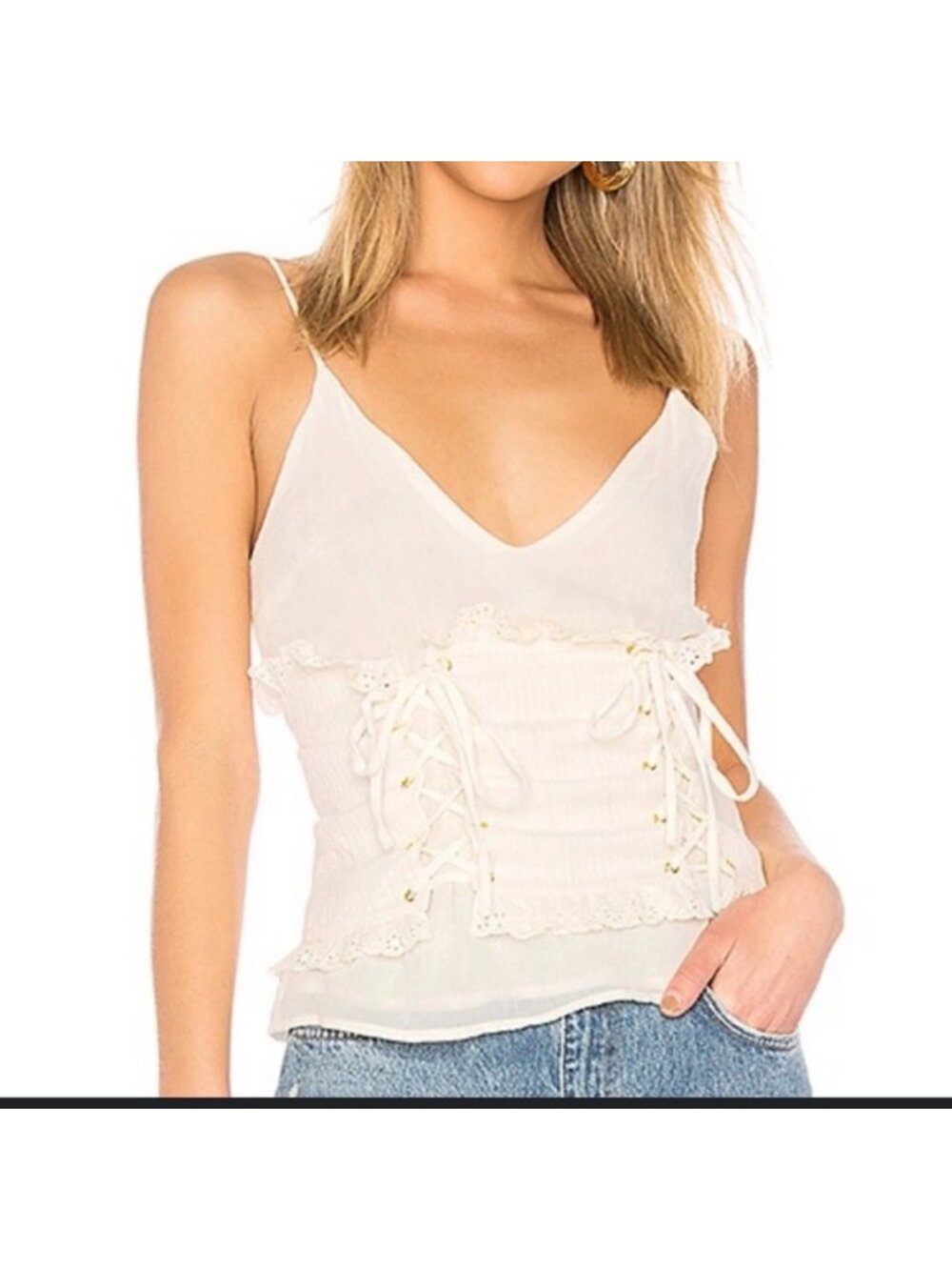 NWT Lovers & Friends Revolve Ivory Cottage Core Lace Up Corset Top